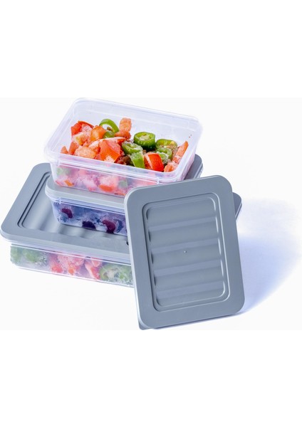 3'lü Set-2 Freshbox Mikrodalga ve Difrize Uygun Saklama Kabı Gri modelleri