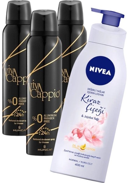 Kadın Deodorant 150 ml x 3 Adet + Nıveadeğerli Yağlar Içeren Vücut Losyonu 400ML