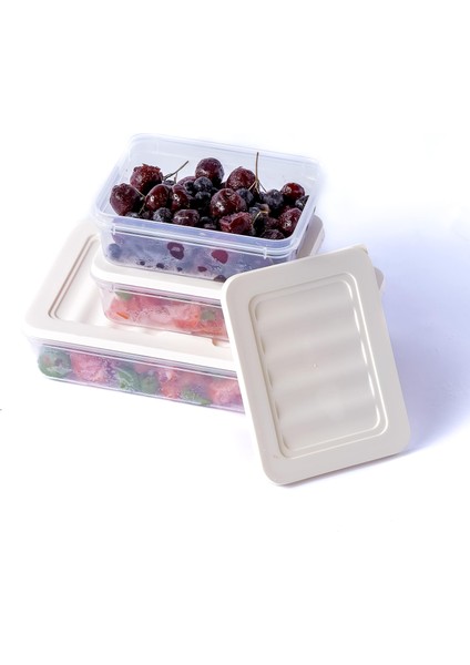 3'lü Set-2 Freshbox Mikrodalga ve Difrize Uygun Saklama Kabı Krem