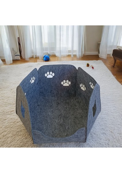 Kedi Köpek Yatağı Yuvası Evi Taşınabilir 3 mm Kaliteli Keçe Altıgen Tasarım (Mindersiz)