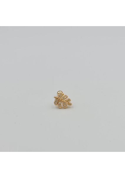 Cerrahi Çelik Taşlı Yaprak Modeli Tragus Helix Piercing Küpe