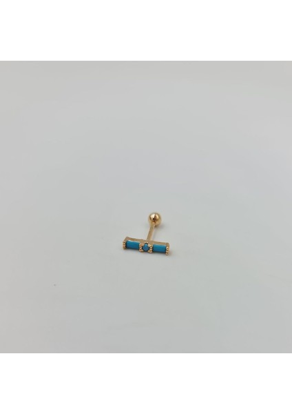 Mavi Taşlı Baget Cerrahi Çelik Küpe Tragus Helix Kıkırdak Piercing
