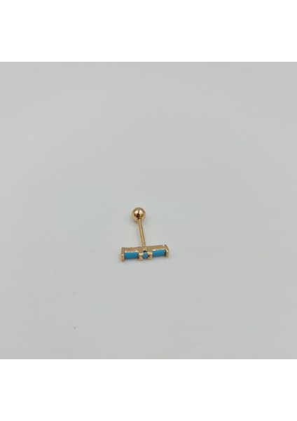Mavi Taşlı Baget Cerrahi Çelik Küpe Tragus Helix Kıkırdak Piercing