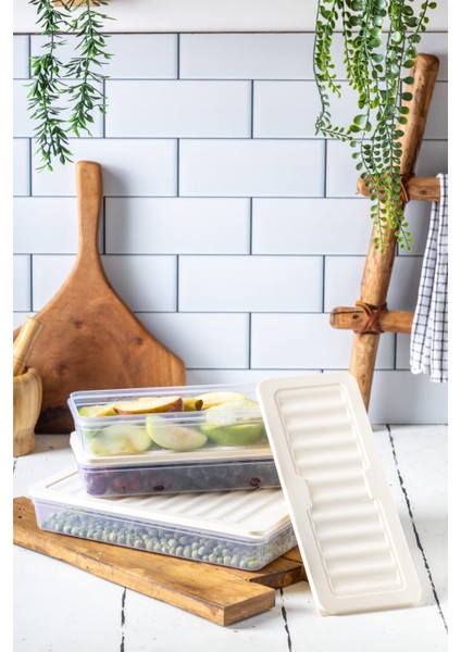 3'lü Set-3 Freshbox Mikrodalga ve Difrize Uygun Saklama Kabı Krem