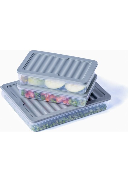 3'lü Set-4 Freshbox Mikrodalga ve Difrize Uygun Saklama Kabı Gri