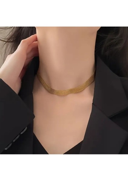 SE Jewellery Altın Renk Vıp Seri Örgü Model Gerdanlık Kolye Bileklik Set