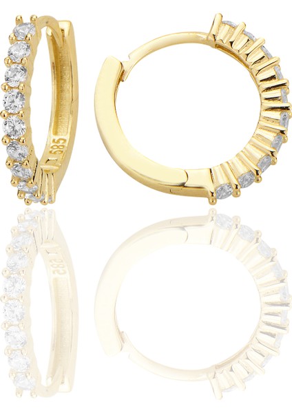 14 Ayar Altın Halka Huggie Taşlı Küpe Sarı Altın AT025