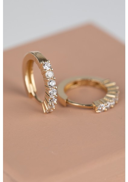 14 Ayar Altın Halka Huggie Taşlı Küpe Sarı Altın AT025 modelleri