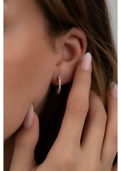 14 Ayar Altın Halka Huggie Taşlı Küpe Sarı Altın AT025 fırsatları