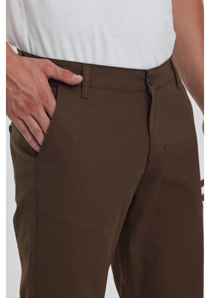 TheSeason Erkek Kahverengi Gabardin Pamuklu Keten Slim Fit Yan Cep Esnek Chino Pantolon modelleri