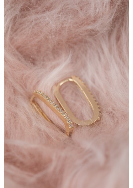 14K Altın Moda Minimalist Taşlı Küpe AT017