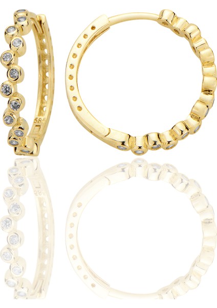 14 Ayar Altın Halka Huggie Taşlı Küpesarı Altın AT023