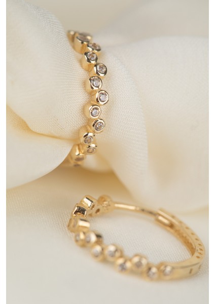 14 Ayar Altın Halka Huggie Taşlı Küpesarı Altın AT023 modelleri