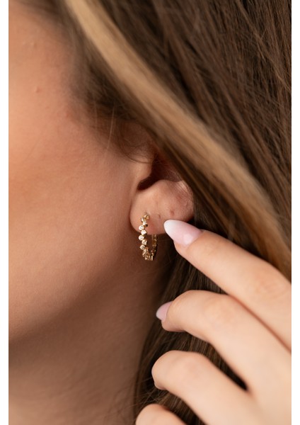 14 Ayar Altın Halka Huggie Taşlı Küpesarı Altın AT023 indirimleri