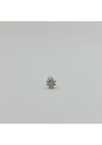 Taşlı Çiçek Detaylı Cerrahi Çelik Küpe Tragus Helix Kıkırdak Piercing