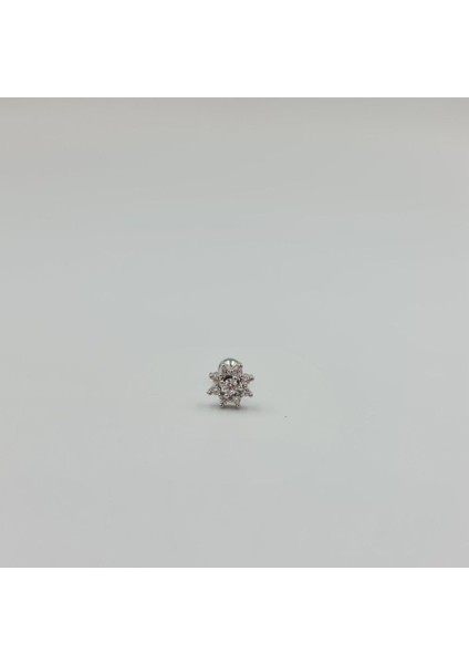 Taşlı Çiçek Detaylı Cerrahi Çelik Küpe Tragus Helix Kıkırdak Piercing