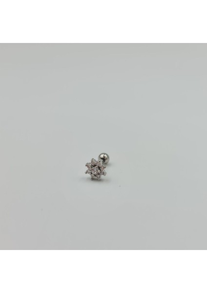 Taşlı Çiçek Detaylı Cerrahi Çelik Küpe Tragus Helix Kıkırdak Piercing