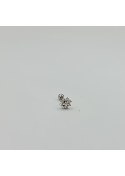 Taşlı Çiçek Detaylı Cerrahi Çelik Küpe Tragus Helix Kıkırdak Piercing