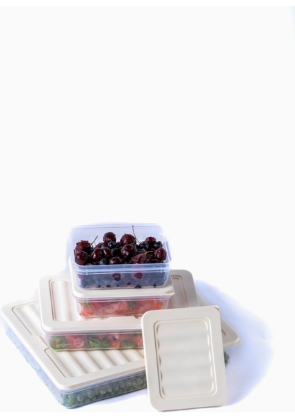 4'lü Set-1 Freshbox Mikrodalga ve Difrize Uygun Saklama Kabı Krem modelleri