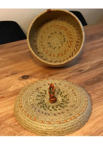 Çok Amaçlı Hasır Jüt Ipten Kapaklı Sepet