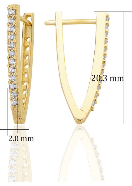 14 Ayar Altın V Hoop Zircon Taşlı Minimalist Küpe AT020