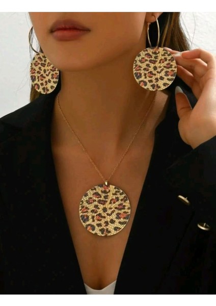 SE Jewellery Gold Leopar Geometrik Kesim Gösterişli Kadın Set