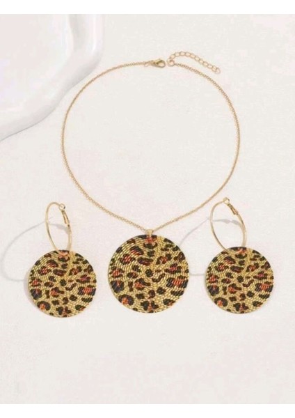 SE Jewellery Gold Leopar Geometrik Kesim Gösterişli Kadın Set