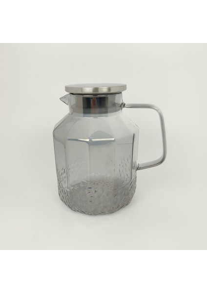 Füme Krom Metal Kapaklı Contalı Süzgeçli Köşeli Borosilikat Sürahi – 1.8 Lt.