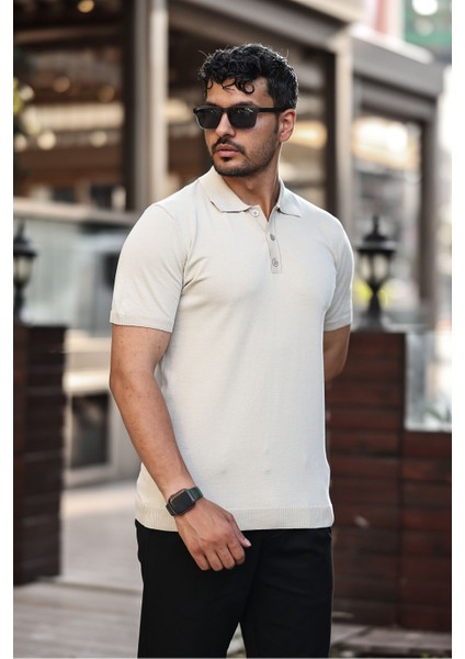 Erkek Viskoz Karışımlı Triko Polo T-Shırt 3 Düğmeli Esnek ve Nefes Alan Kaliteli