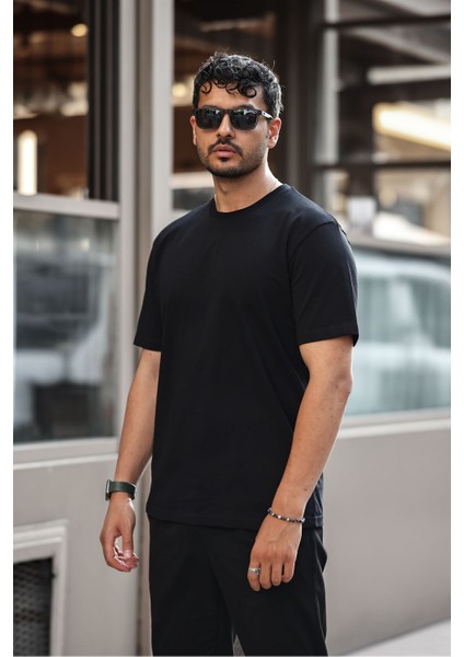Erkek Basıc Heavy Weıght T-Shırt Kompakt Pamuklu Oversize T-Shirt. Bisiklet Yaka ve Kısa Kollu