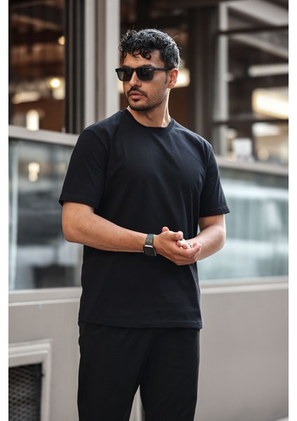 Erkek Basıc Heavy Weıght T-Shırt Kompakt Pamuklu Oversize T-Shirt. Bisiklet Yaka ve Kısa Kollu