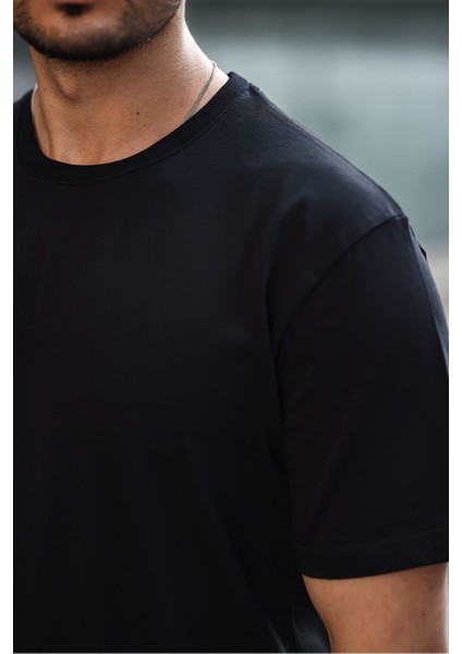 Erkek Basıc Heavy Weıght T-Shırt Kompakt Pamuklu Oversize T-Shirt. Bisiklet Yaka ve Kısa Kollu