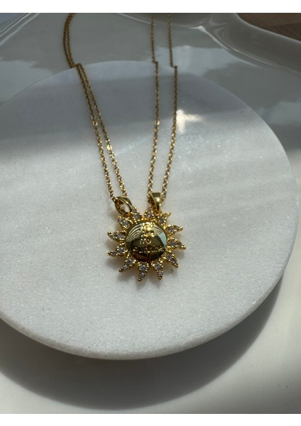 Ateliernu Jewelry Anne Kız Kombin Güneş Mıknatıslı Ikili Çelik  Kolye