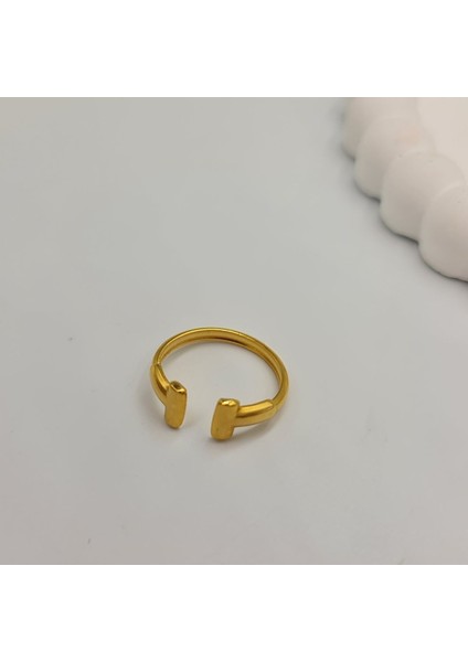 SE Jewellery 14 Ayar Altın Renkli Çelik Taşsız Ayarlanabilir Kadın Takı Aksesuar Yüzük