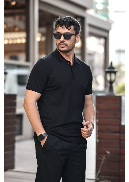 Erkek Viskoz Karışımlı Triko Polo T-Shırt 3 Düğmeli Esnek ve Nefes Alan Kaliteli