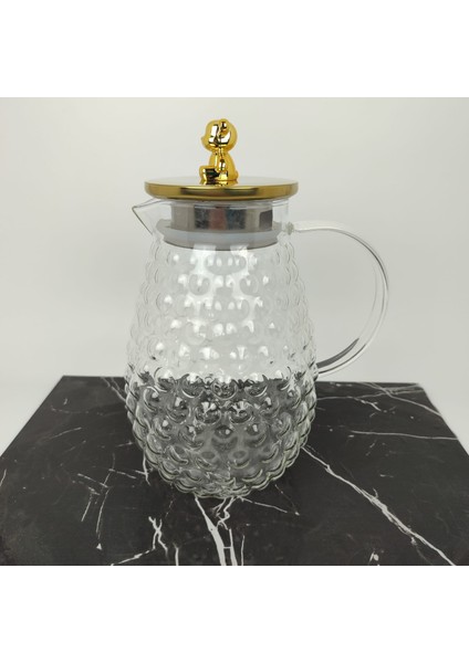 Buble Ayıcıklı Krom Metal Kapaklı Contalı Süzgeçli Borosilikat Sürahi – 1.8 Lt.