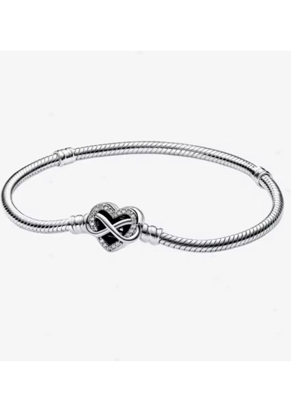 Gümüş Moments Sonsuz Kalp Klipsli Yılan Zincir Bileklik