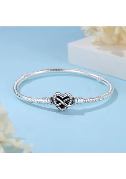 Gümüş Moments Sonsuz Kalp Klipsli Yılan Zincir Bileklik fiyatları