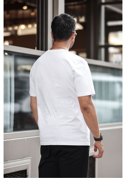 Erkek Basıc Heavy Weıght T-Shırt Kompakt Pamuklu Oversize T-Shirt. Bisiklet Yaka ve Kısa Kollu