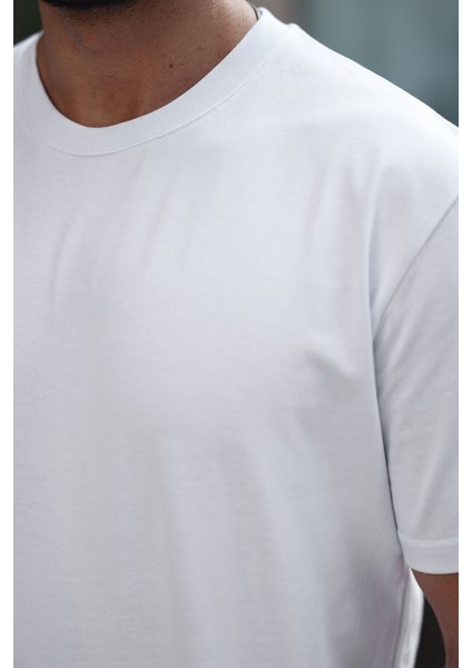 Erkek Basıc Heavy Weıght T-Shırt Kompakt Pamuklu Oversize T-Shirt. Bisiklet Yaka ve Kısa Kollu