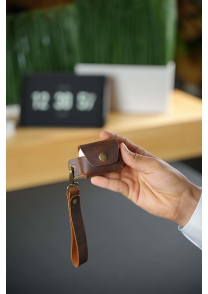 Apple Airpods Pro Crayz Taba Hakiki Deri Kılıf+Anahtarlık