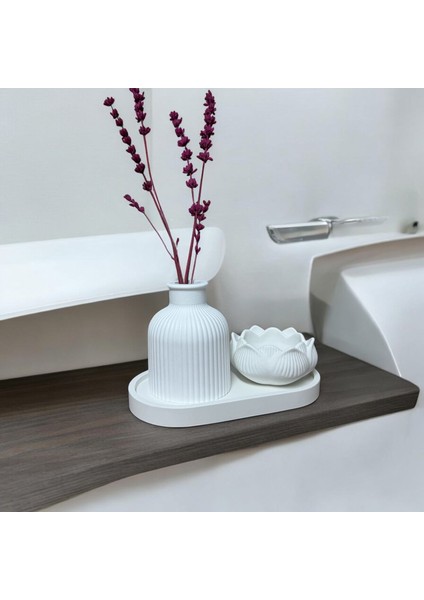 3 Lü Set Organizer Tabak Dekoratif Vazo Lotus Çiçeği Mumluk & Dekor Süs Eşyaları & Hediyelik Eşya fiyatları