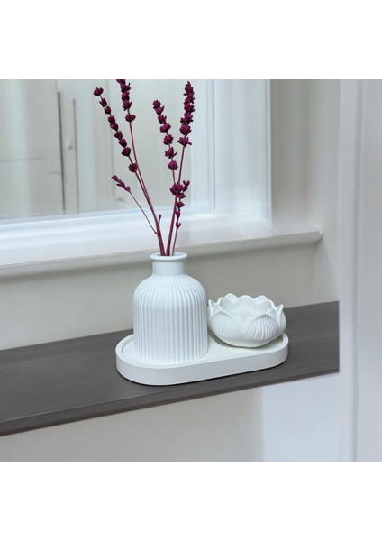 3 Lü Set Organizer Tabak Dekoratif Vazo Lotus Çiçeği Mumluk & Dekor Süs Eşyaları & Hediyelik Eşya modelleri