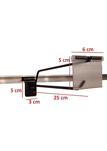 25 cm Siyah Etiketli Kanallı Pano Kancası Raf Askısı