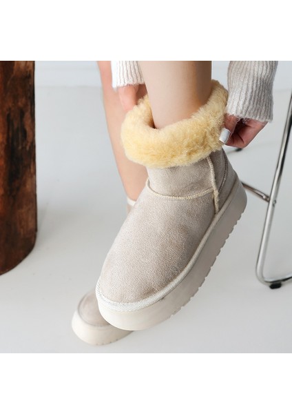 Içi Kürklü Günlük Uzun Bot Süet Bej Topuk Boyu 4 cm fırsatları