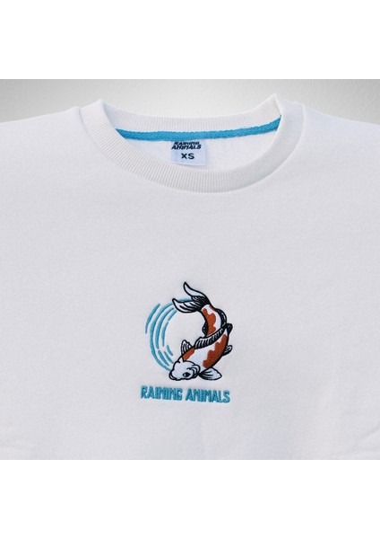 Raining Animals Koi Balığı Nakışlı Sweatshirt Özel Tasarım Nox Unisex Şardonlu