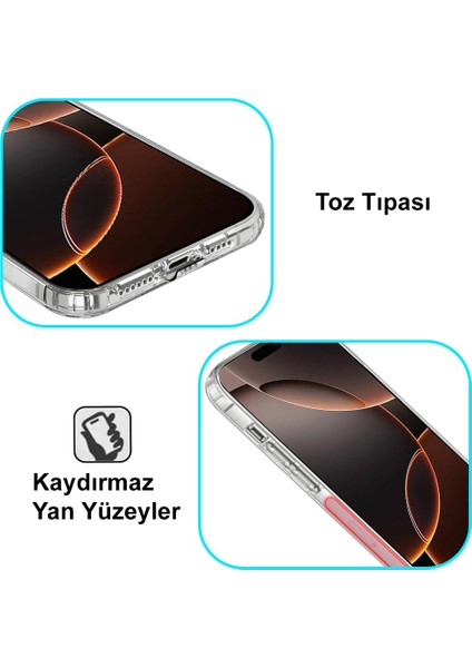 iPhone 16 Pro Kapak Kamera Korumalı Tıpalı Şeffaf Silikon Kılıf