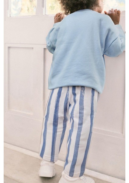 Yeni Sezon Erkek Çocuk 3 Iplik Çizgili Alt Emoji Smile Bebe Mavi Sweartshirt ve Çizgili Alt Üst Takım fiyatları