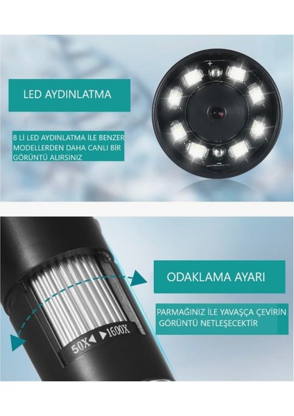 Alfalink 1600X Zoom 2mp USB Dijital Mikroskop 8 Ledli Kamera