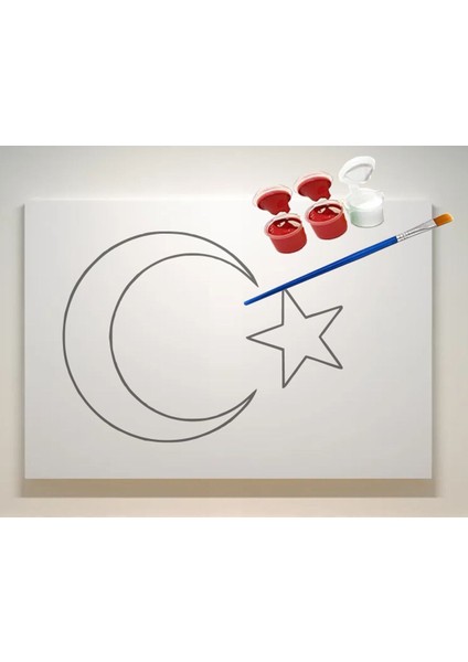 Türk Bayrağı Boyama Seti 17,5 x 25 cm Tuval + 3 Boya + 1 Fırça Cumhuriyet Bayramı Zafer Bayramı